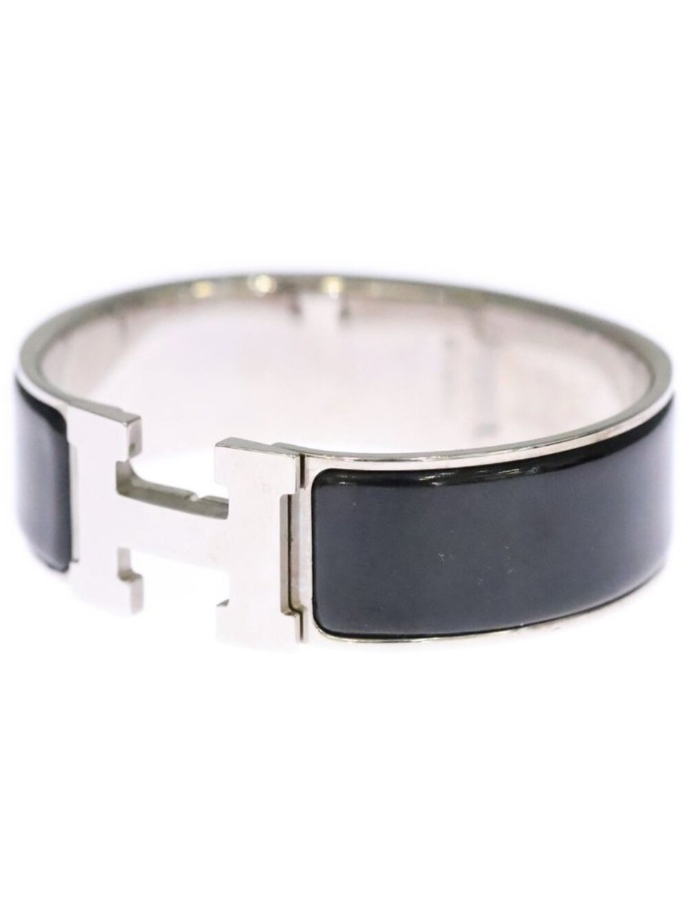 Hermes Clic Clac GM Enamel Bracelet Bangle Silver Black